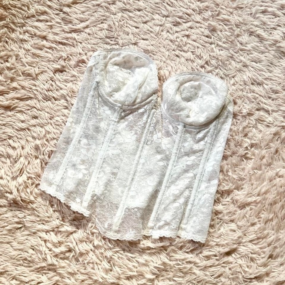 Bridal Angel Core White Lace Sheer Bustier Lingerie Top Womens 34B Feminine Twee